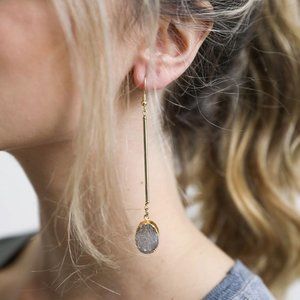 Raw Smoky Quartz Crystal Drop Earrings